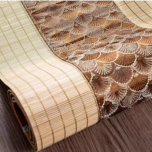 MiXia Chemin de Table Brodé en Bambou, Style Japonais, À Fleur, Beige Clair, 30×120cm