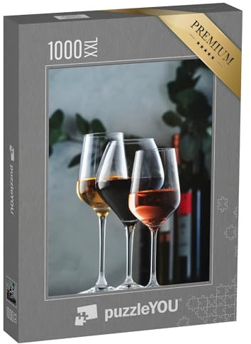 Puzzle 1000 Teile XXL „Sortiment von Weinen: Rot-, Weiß- und Roséwein in Weingläsern und Flaschen“ – aus der Puzzle-Kollektion Wein