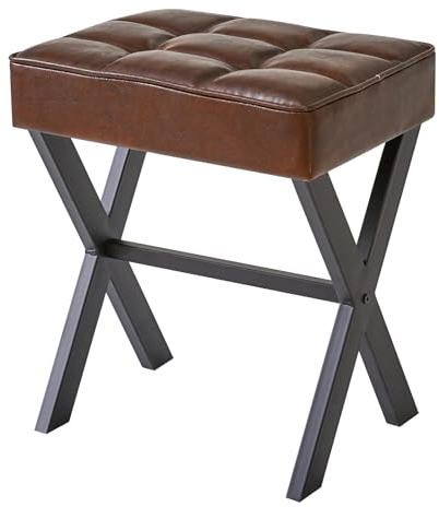 IBUYKE Square Make-up Hocker mit X-Bein Fußstütze, PU Fußstütze Hocker, Ottoman Sitz Eitelkeitshocker, Multi-Use als Kleiner Beistelltisch, für Schlafzimmer, Wohnzimmer braun L/G-71Z