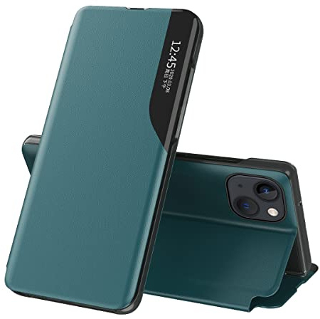 QIWEIQING Case for iPhone XR, Transparent Window PC + Premium PU Leather Flip Stand Shockproof Magnetic Closure Protective Phone Cover for iPhone XR. Green QH3