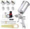 Pindex HVLP Lackierpistole mit 3 Düsen,Sprühpistole mit 1.4mm 1.7mm 2.5mm Düse,Farbspritzpistole mit 1000CC Aluminiumbecher,Silber