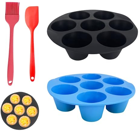 Plateaux à Muffins En Silicone, 2 Pièces Moule Muffin Silicone, Moule a Muffins, Moule à Cupcake, Avec Pinceau Et Spatules, Sans Bpa Réutilisable, Pour Cupcakes, Brownies, Gâteaux, Pudding (7 Pouces)