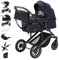 Daliya® FLEXI-PRO Kombikinderwagen & Buggy |Vielseitig, Leichter Reisekinderwagen, Umstellbar zum Sportwagen | Großer Einkaufskorb, Sicher & Komfortabel | Kinderwagen (2in1, Blau-Grau)