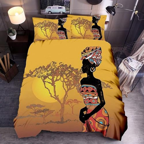 Pechiwuo Bettwäsche 200x200 Afrika Bettwäsche-Set Winter Weiche Mikrofaser Bettzeug Set 3D Stamm Bettbezug 200x200 cm + 2 Kissenbezug 80x80 cm G429