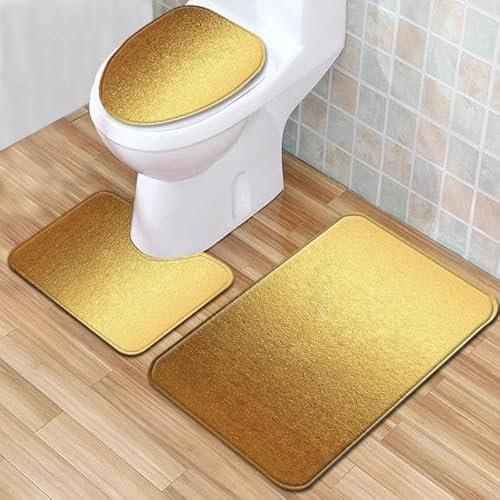 Badezimmerteppich Golden Badematte Set 3 Teilig Fußmatte rutschfest Saugfähig Badteppich Waschbar Fussmatte Teppich Schmutzfangmatte für Badezimmer