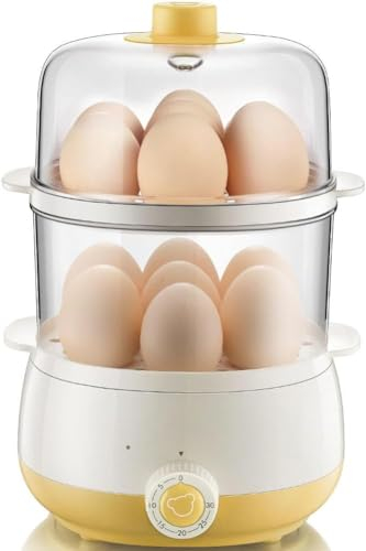 OUSIKA Máquina for hervir huevos, vaporera for huevos, cocina for huevos con tablero, corte automático de energía de la vaporera for huevos, cocina for huevos de doble capa temporizada pequeña, olla d