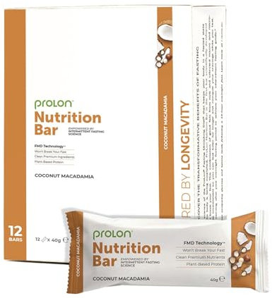 ProLon Nutrition Bar | Intermittent Fasting Bar | Vegetarian & Gluten Free | Keto-Friendly with Plant Based Protein | Developed to Not Break a Fast | Made in Italy | 12 Ct, Macadamia & Coconut Nuts