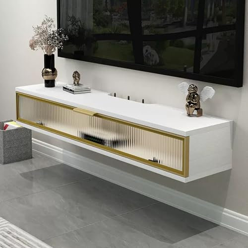 XRRJFYH Petit Meuble TV Suspendu, Meuble Television Table TV Meuble Tele avec Porte Vitrée Rabattable, pour Chambre, Salle Multimédia, Petit Salon (Color : White-A, Size : 100CM/39in)