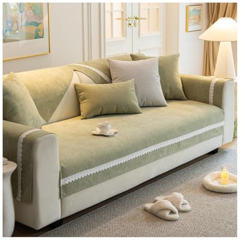 HonunG Sofabezug 1 2 3 4 Sitzer Chenille Couchbezug L Form Ecksofa Sofa/Couch überwurfdecke, Universelle rutschfeste Couch Überwürfe Sofahusse Sofaüberwürfe für Wohnzimmer (Grün,110 * 160cm)