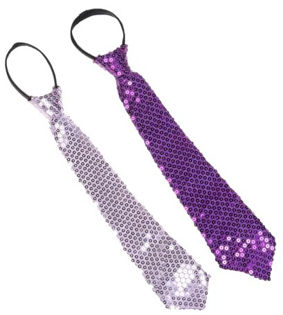 NiceYnn Lot de 2 Cravate Pré-nouée en Paillette pour Homme Brillant Ajustable Zippé pour Danse Magie Spectacle Performance Costume Lilas/Violet