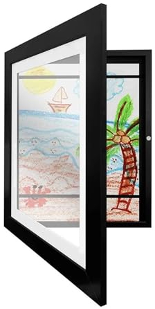 WLLKIY Kinder-Kunstrahmen, Magnetisch, Vorne Offen, Veränderbar, Kinderrahmen for Fotos, Zeichnungen, Gemälde, Bilder Multifunktional(Black Frame,8.5X11in 21.6X28cm)