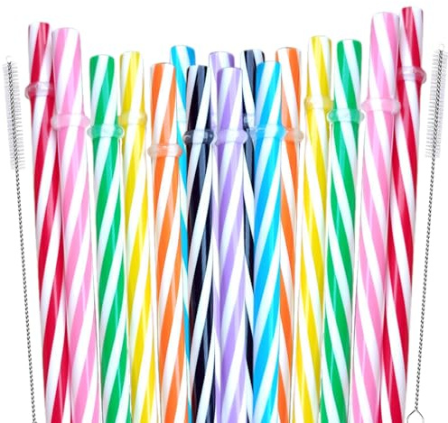 MAEXUS® Lot de 48 pailles en plastique, multicolores, 23 cm, avec brosse de nettoyage, pailles en plastique, réutilisables, pour un usage quotidien