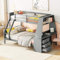 YCYDHDM Etagenbett 90 x 200 und 140 x 200 cm mit Schreibtisch und 3 Schubladen, Doppel Hochbett Kinderbett mit Lattenrost und Bücherregal, Bettgestell mit Rausfallschutz, Ohne Matratze, Grau