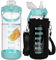 Seekua 1.5l Glass Water Bottle with Straw & Motivational Time Markings 1.5 litre Large Leakproof Gym Drinking Bottle