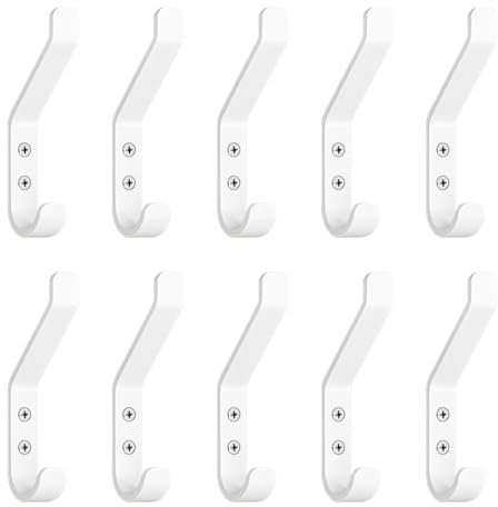 GlazieVault Coat Hooks for Wall – Door Hook (10 Pack) - Heavy Duty Coat Hooks Wall Mounted - Premium Design Rust Free for Hanging