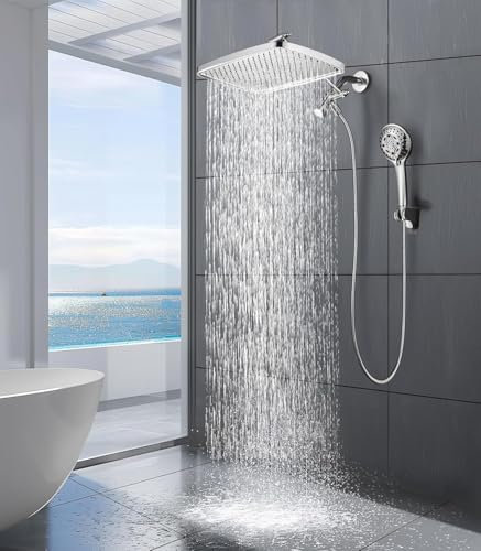 JINYOMFLY Alcachofa de Ducha Alta Presion, 30 CM Rectangular Cabezal de Ducha Lluvia, Alcachofa Ducha Ahorro de Agua, Cabezal de Ducha Fijo Lluvia, Cromado