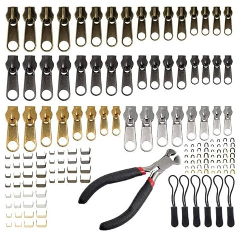 Zipper Repair Kit - 197 Piece Jacket Zipper Repair Kit with Mounting Pliers, Zipper Replacement Kit, Comprehensive Repair Kit, Zipper Zipper Repair