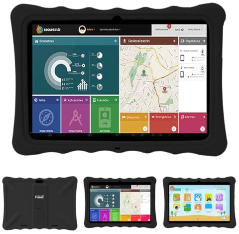 Save Family Tablette Evolution 10 avec connexion Wi-Fi et données. Double contrôle parental, contrôle de contenu, anti-bullying, jeux, module Montessori. Marque espagnole (Noir)