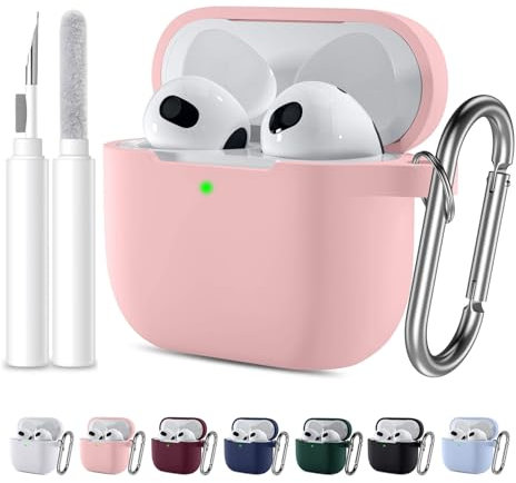 Compatible with AirPods 4 Case Cover for Women Men 2024, Soft Silicone Protective Covers for Airpods 4th Generation Cases 2024 with Cleaning Kit Front LED Visible with Keychain Pink