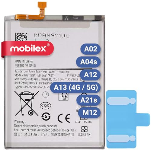 MOBILEX® Batterie pour Samsung Galaxy A02 / A04s / A12 / M12 / A13 4G / A21s (EB-BA217ABY) | Remplacement Interne | 5000mAh - OEM | Capacité Originale