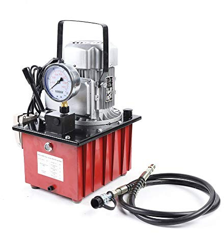 Pompe hydraulique électrique 220 V, 700 bar Pompe électro-hydraulique avec tuyau d'huile de 1,8 m Valve manuelle, pompe hydraulique 1400 tr/min pour une variété d'appareils hydrauliques (rouge)