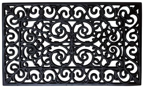 Pro Home Rubber Door Mat Large Heavy Duty Non Slip Decorative Doormat Outdoor Front Door Dirt Scraper Mats Wrought Iron Effect Anti-Fatigue Rubber Mat With Drainage Holes 45x75cm (Pack-1)