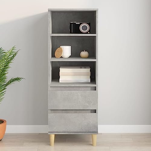 Modern Highboard Anrichte Schrank mit 3 offene Fächer & 2 Schubladen, Mehrzweckschrank Beistellschrank Aktenschrank Standregal für Wohnzimmer Büro, Betongrau 40x36x110 cm