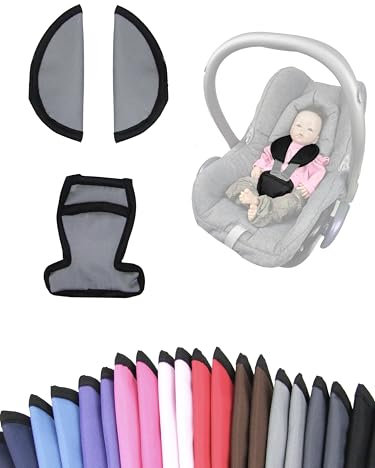Gurtpolster [Polster-Set für Babyschalen] Autositze Kinderwagen kompatibel mit Maxi Cosi Cabrio Fix Schulterpolster Set 3 Pads Gurtbezüge (Hellgrau)