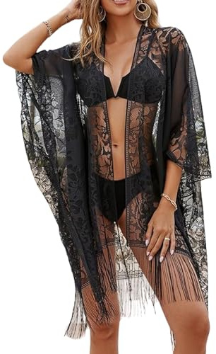Wisebom Spets Baddräkt Täcker För Kvinnor, Strand Kimono Långärmad, Bikini Cover Up Genomskinlig Strandklänning För Semester Fest