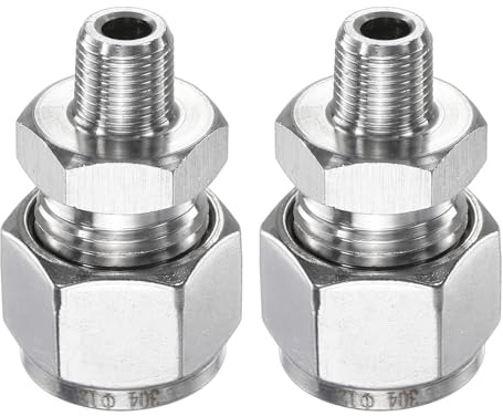sourcing map 2pcs Compression Fitting 12mm Tube OD x 1/8 NPT Male Thread Stainless Steel Straight Coupler Adapter Compression Tube Pipe Fitting Connector for Oil Gas Water