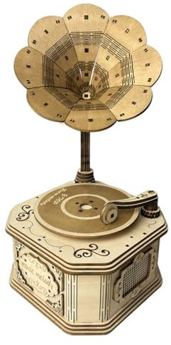RCPLANTOUY Gramophone 3D rétro en bois avec design vintage, version électrique, kit de 100 pièces pour décoration d'intérieur et de bureau, cadeau pour adolescents et adultes amateurs d'artisanat