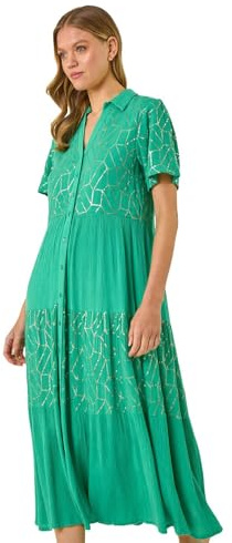 Roman Originals Shirt Dress for Women UK Ladies Short Sleeve Sleeveless Belted Collared Midi Maxi Summer Spring Smart Casual Button Evening Office A Line Swing Skater - Jade - Size 20