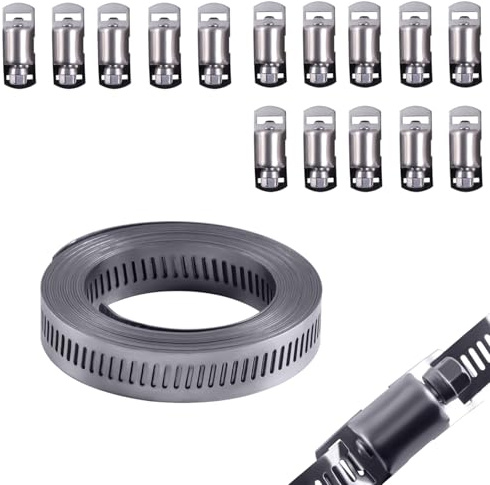 GIVIHGETI 5m Schlauchschellen Endlos, 5M Endlosband aus 304 Edelstahl, 15 Stück Einstellbare Schraube Klemmen, DIY Schlauchklemme Set, für Wasser Rohr, Tank, Gas Rohr, Kühler, Automobil Tubing