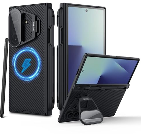 Nillkin Magnetic Case for Samsung Galaxy Z Fold 7 – CamShield Prop Case with Transparent Camera Cover & S Pen, Shockproof, Precise Fit, Tactile Surface – Black