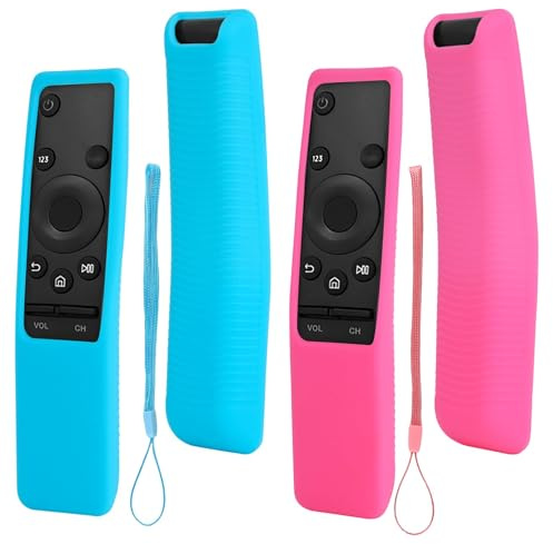 2PCS Coque Télécommande de Protection pour Samsung Smart TV BN59-01241A, BN59-01242A, BN59-01260A, BN59-01266A, BN59-01259B BN59-01259E Housse étui de Protection en Silicone Télécommande Rose Bleu