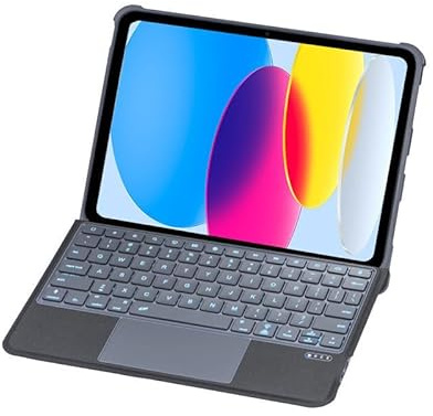 Custodia per iPad 10a generazione 10.9 2022 (colore: nero) Custodia flip in pelle + tastiera touchpad retroilluminata