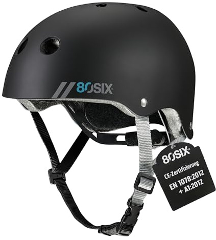 80SIX Multi-Sport Skateboard Helmet for Kids Teens&Adults-Certified Hardshell Protective Scooter&Bike Helmet with Fit Dial for Bike, Skateboard, BMX,&Inline Skate,Black Matte,S/M