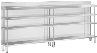 Royal Catering Standing Prep Table - stainless steel - 250 x 30 x 105 cm - 4 shelves - backsplash Back bar worktop Bar workstation