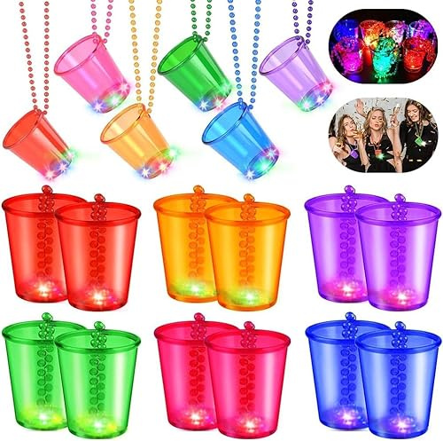 12 Stück Schnapsgläser Plastik Shotgläser zum Umhängen Schnapsbecher, Team Braut Schnapsglaskette, Perlen Schnap Glas Halskette für JGA, Party, Schnapskrug, Pinnchen Hochzeitsfeiern (Farbe-Led)