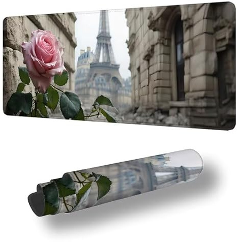 Tapis de Souris XXL 800 x 400 mm Grand Tapis de Souris Gamer RoseSous Main Bureau Bords Cousus Imperméable Antidérapant pour PC, Portable Améliore la Précision et la Vitesse, Tour Eiffel S-11627
