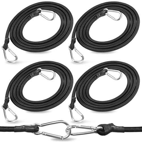 Spanngummi mit Karabiner, 4er Set Expander mit Karabinerhaken 150cm Schwarz Gepäckspanner Hochelastisches Gummispanner für Gepäckträger Anhänger Fahrrad Motorrad Camping