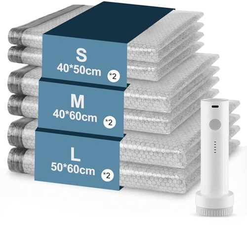 Sacchetti Sottovuoto Vestiti con Pompa Elettrica Wireless 2x40x50cm, 2x40x60cm, 2x50x60cm,Carehabi Buste Sottovuoto Salvaspazio per Valigia, Sacchi Sottovuoto Piumoni e Vestiti da Viaggio, USB-C