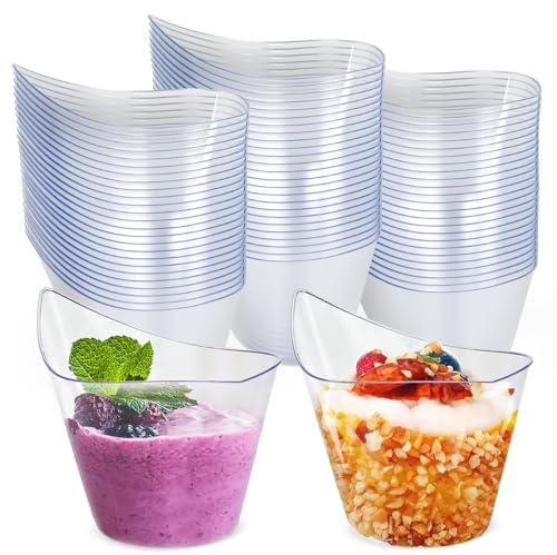 SLTAXAR 75 Vasos Plastico para Postres Reutilizables 200ml, Taza de Postre | Aptos para Pudín, Mousse y Helado. Transparentes. Vaso aperitivo plastico duro Reutilizables, Ideales para Bodas y Eventos