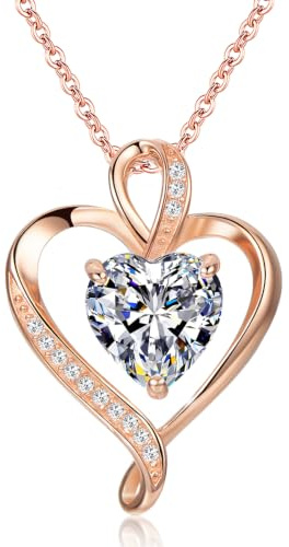 LAVUMO Collier Coeur pour Femme Pendentif Amour Bijoux Cadeau Anniversaire | Argent 925/Laiton Or Rose Collier Cadeaux Femme Elle Maman Copine Cadeau de Noël Saint Valentin Anniversaire