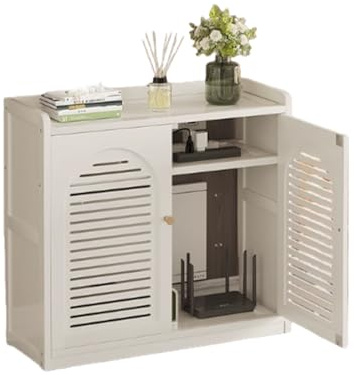AYHARYLH Mobiletto Nascondi Cavi per Router WiFi e Modem – Scatola Organizer con Multipresa, Ventilazione ed Elegante Design per TV a Parete, Soggiorno o Ufficio(White,59x25x67cm)