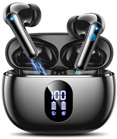 ZZU Wireless Earbuds, Bluetooth Ear Buds with Big Bass Stereo Sound, 48 Hours Playtime, Lightweight in-Ear Fit Earphones, IPX7, Hands-Free Calls with AI for iPhone, Android, Pad, Sports, Workout