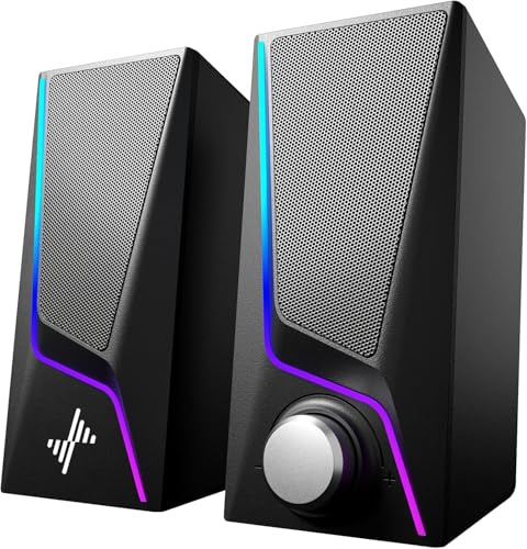Nylavee PC Speakers for Desktop, Computer Speakers with RGB Lighting | Dual Full-Range Speakers and 2 Bass-Boost Ports, 3.5mm-Aux, USB Powered, Plug & Play PC Speakers for Laptop & Gaming