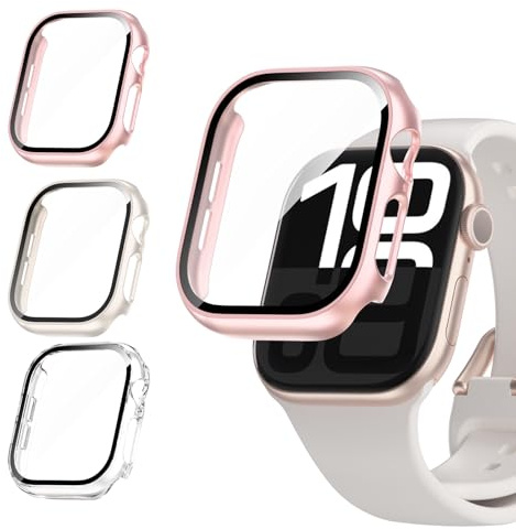3-Stück Schutzhülle mit Displayschutzfolie Kompatibel mit Apple Watch SE/6/5/4 40mm,Ultradünne Hard Gehäuse Eingebaut Kratzfest Gehärtetes Glas Schutzfolie für iWatch SE 4 5 6 40mm