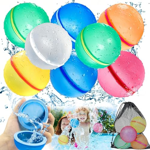NXPZ 8 Stück Wasserbomben Wiederverwendbar, Selbstschließende Silikon Magnet Wasserbomben, Schnelles Befüllen, Outdoor Wasserspielzeug, Strandspielzeug, Sommer Poolparty für Kinder und Erwachsene