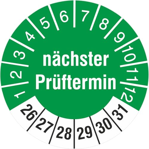 50 Stück Prüfplakette 30 mm nächster Prüftermin nächste Prüfung 2026-2031 Prüfetiketten
